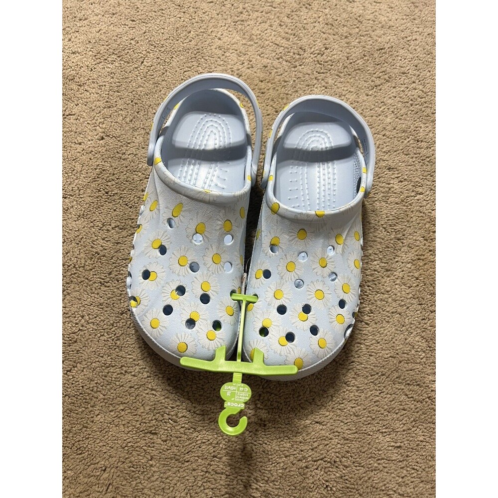 Crocs Baya Seasonal Printed Light Blue Daisy Floral Clog Womens 12/Mens 10 NWT